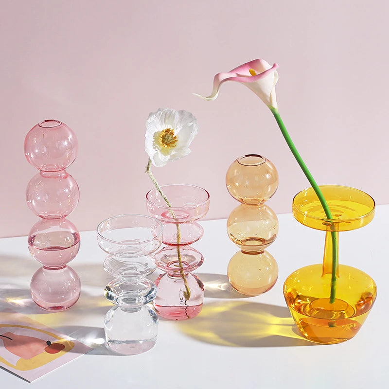 Contemporary Home Tabletop Decoration Nordic Wedding Unique Decorative Clear Flower Bottle Glass Vase