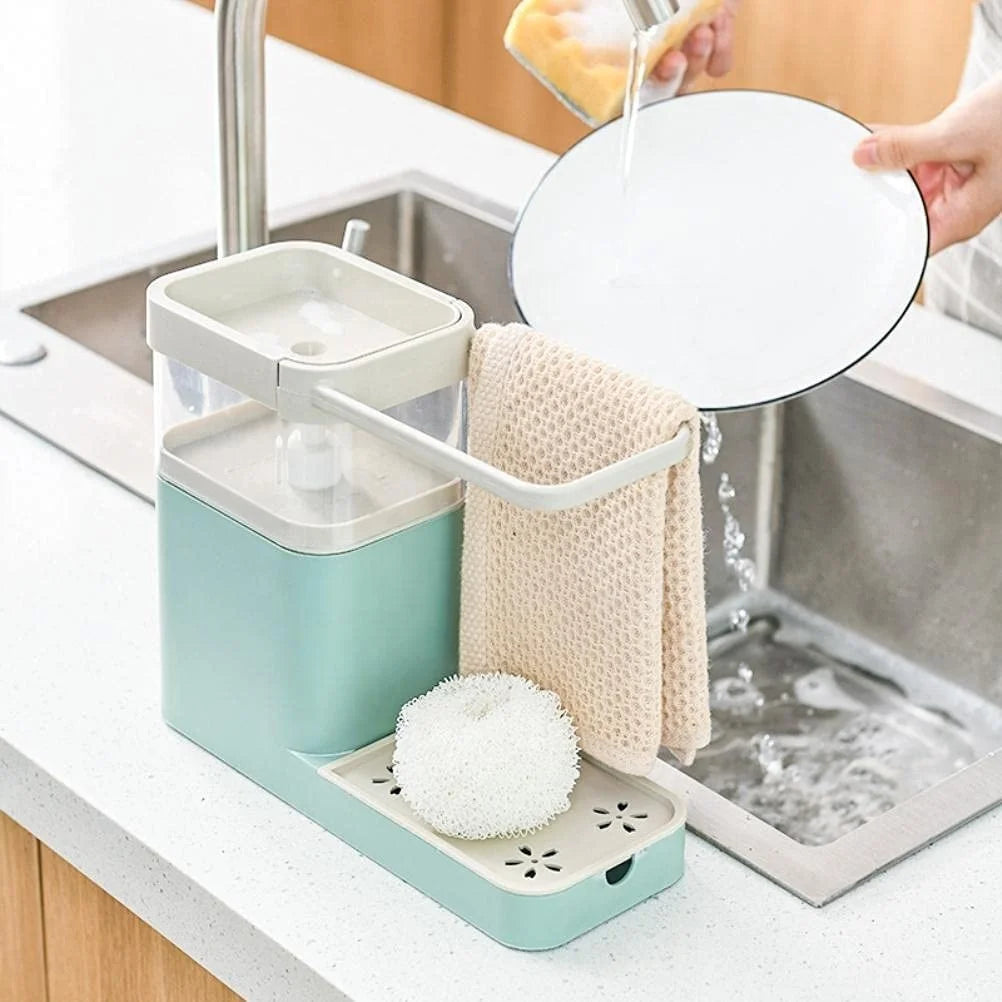 4-in-1 Plastic Automatic Foam Soap Dispenser with Sponge Holder Sink Caddy Organiser for Bathroom Sink