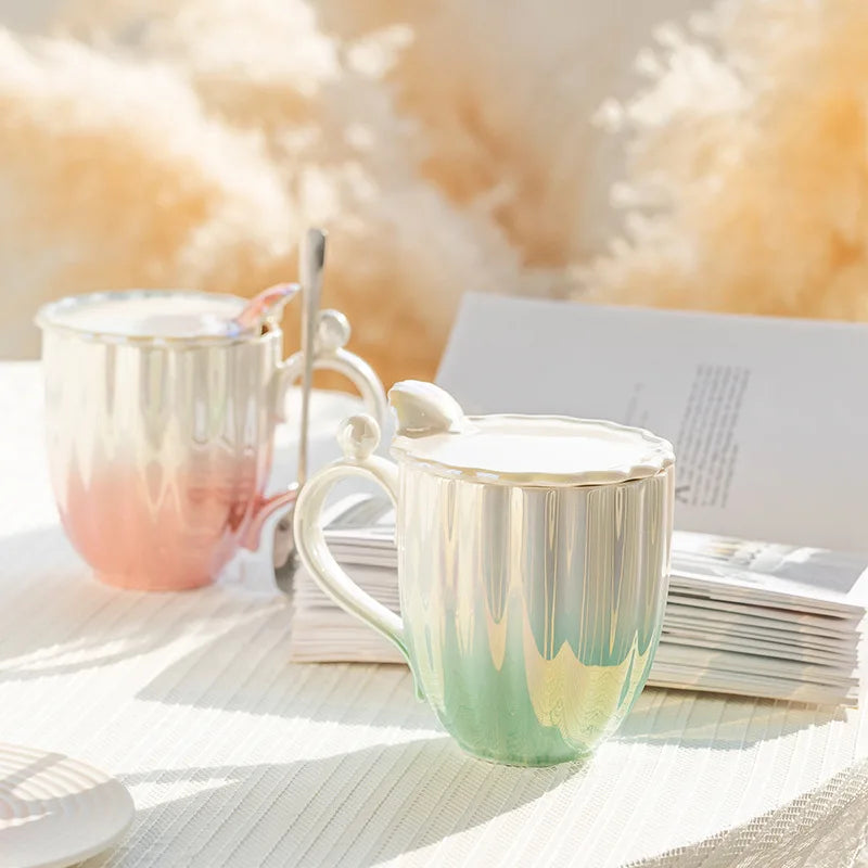 Mug Ins Cup Ceramic Cup with Lid Spoon High-value Gift Office Water Cup Couple Coffee Ceramic Coffee Mug