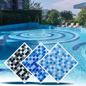 Blue Crystal Glass Mosaic Tiles Chinese Design Style Waterproof Wear-Resistant for Swimming Pool Kitchen Wall Graphic Design