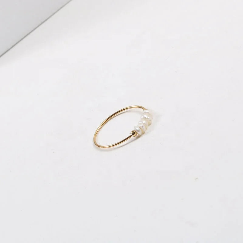 Minimalist Stainless Steel Dainty 3mm Freshwater Pearl Beads Women Ring