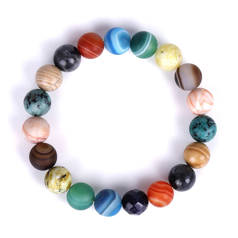 Pack Solar System 7 Chakras Healing Natural Stone Bracelets for Women Men Stress Exploration Star Yoga Beads Elastic Bracelet