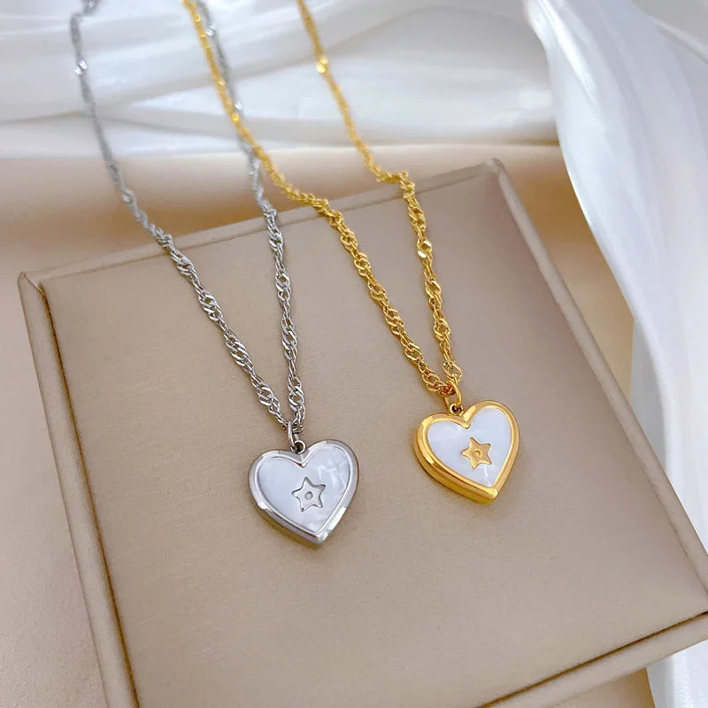 Trendy Luxury Gold Plated Stainless Steel Chain Love Shell Star Pendant Necklace for Women Girls Titanium Steel Jewelry