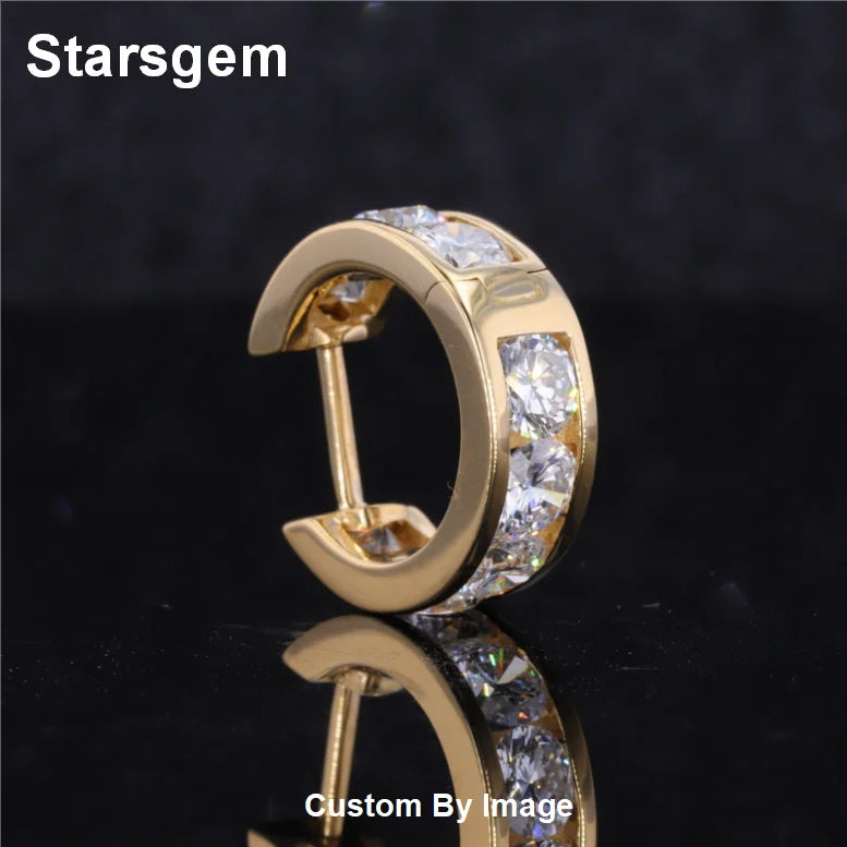 Starsgem 9K Solid Gold Lab Diamond Les Boucle D'oreille De Luxe Homme Femmes Single Earring