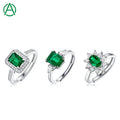 S925 Sterling Silver Inlaid Lab Grown Emerald Ring with Artificial High Carbon Diamond Wedding Rings Jewellery Ring
