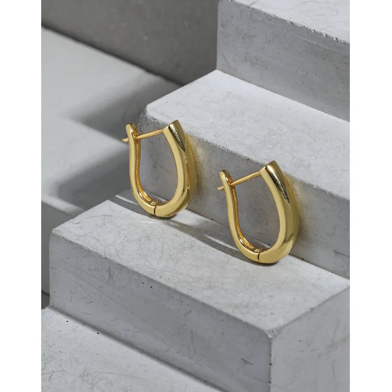 WMM0090 S925 Sterling Silver Fine Hoop Earrings U Horseshoe Oval Horseshoe Hoop Elegant 18k 925 Sterling Silver Jewelry