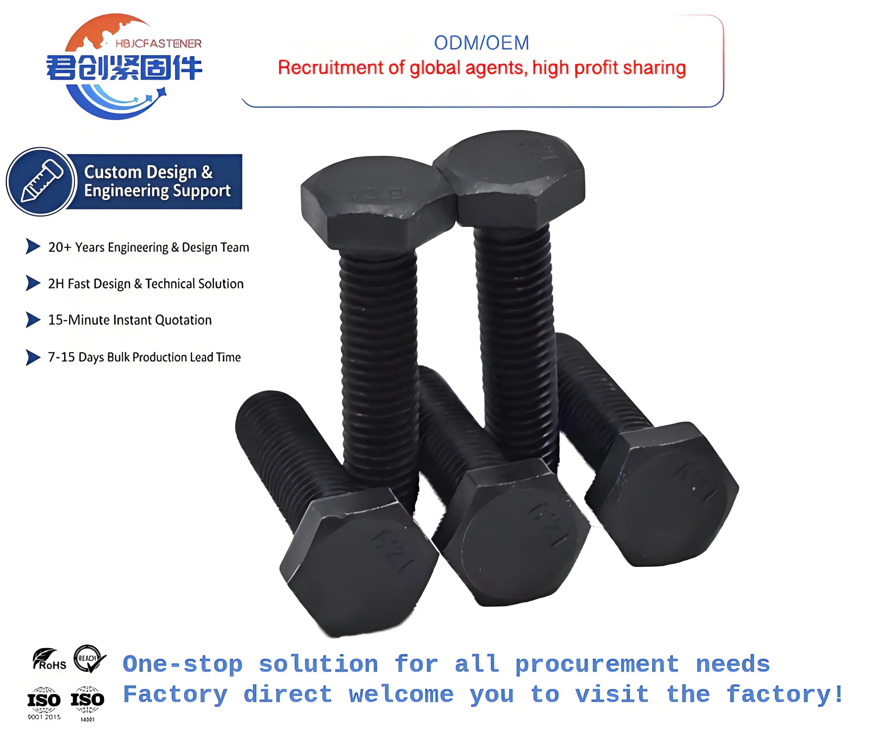 Factory Price Din 933 Stainless Steel Hexagon Head Bolts High-Strength Carbon Steel M3 Thread 25mm Length ANSI Black Oxide