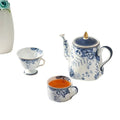 Classic Cobalt Blue White Floral Pattern Durable Ceramic Porcelain Coffee Tea Pot Cup Set Gold Lid Knob AD Model ATH01 Home Use