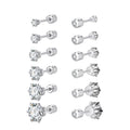 Unisex 10Pair/Set Stainless Steel Ear Studs with Crystal Zircon 3-8mm Tragus Cartilage Body Piercing for Children Wedding Gift