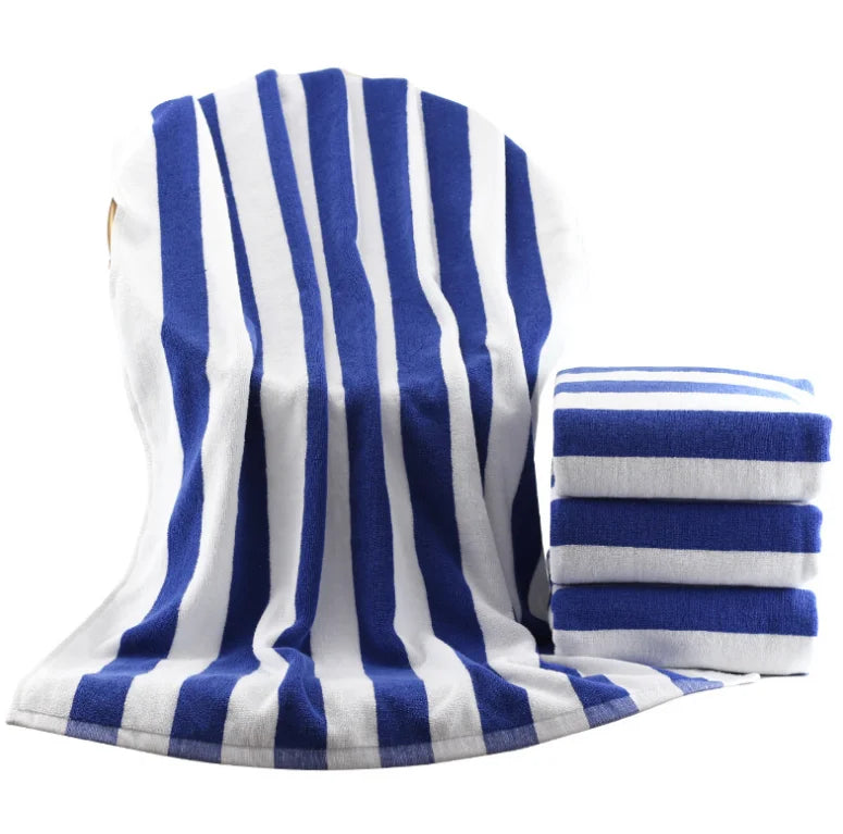 Blue and White Oversized  Cabana Striped  Beach Towels for Adults and Cute Pool Towels With 100% Cotton