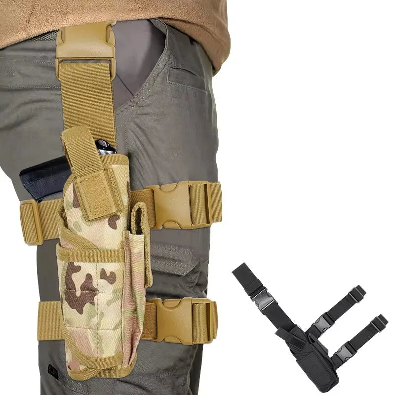 Right/Left  Handed Adjustable Universal Tactical Thigh Holster Green Camouflage Drop Leg Holster