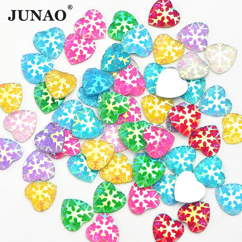 JUNAO 12mm Resin Heart Rhinestone 500pcs Wholesale Flatback Crystal Strass Heart Glitter Rhinestone Applique for Christmas