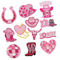 New Embroidered Iron on pink Howdy Cowgirl Boots Horseshoe Yall Rodeo Mom Patch for Clothing Hat Bag Decoration