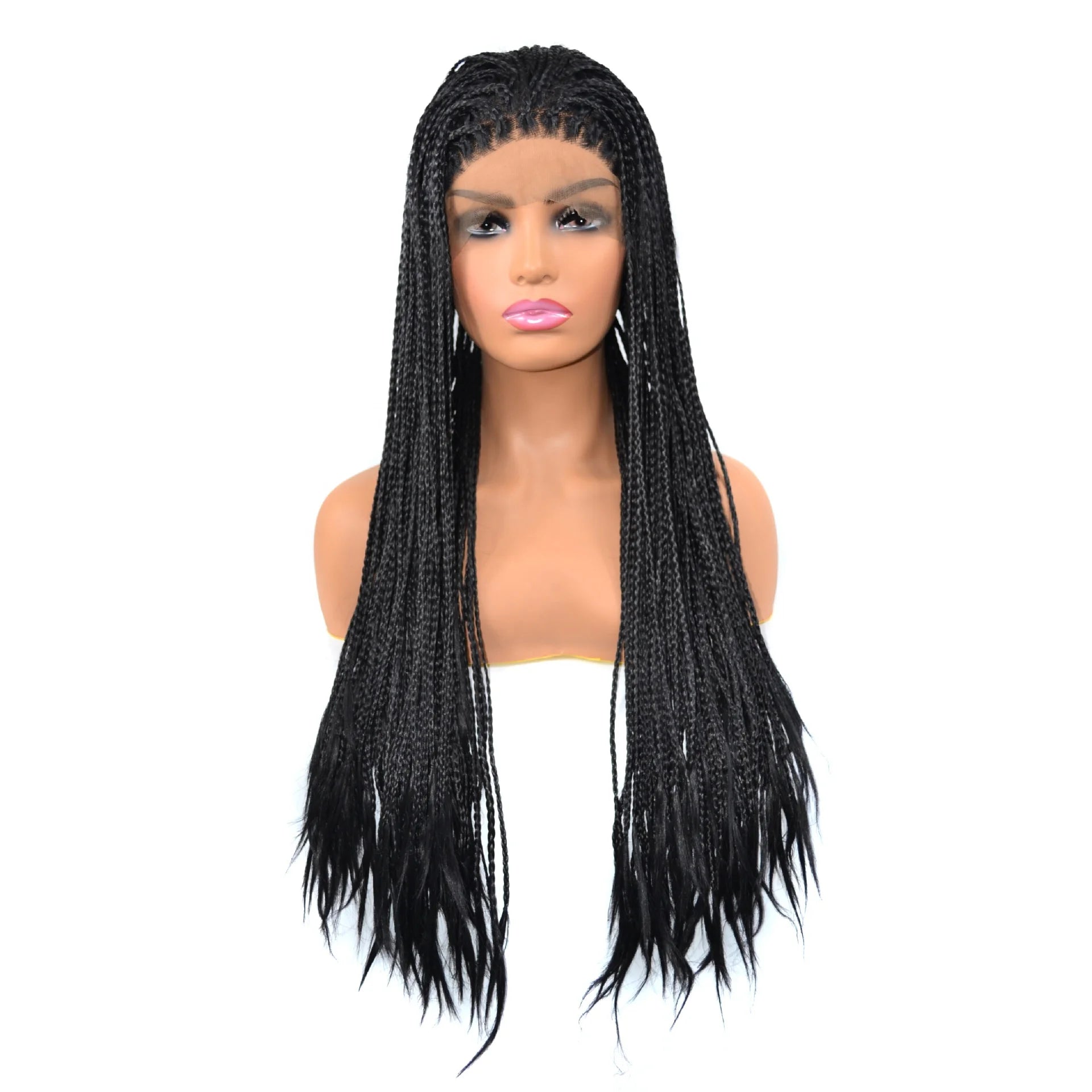 18 Inch Black Women's Silky Straight HD for Swiss Lace Front Braided Long Synthetic Frontal Hair Vendor Private Label