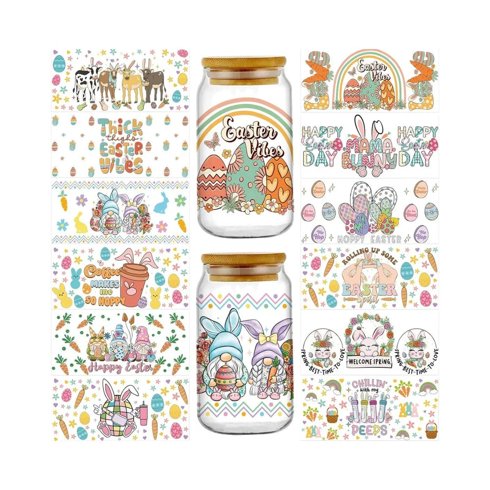 Customizable Easter Bunny PVC Plastisol Glass Stickers UV for Transfer Sublimation Transfer Printing Waterproof Cup Transfers