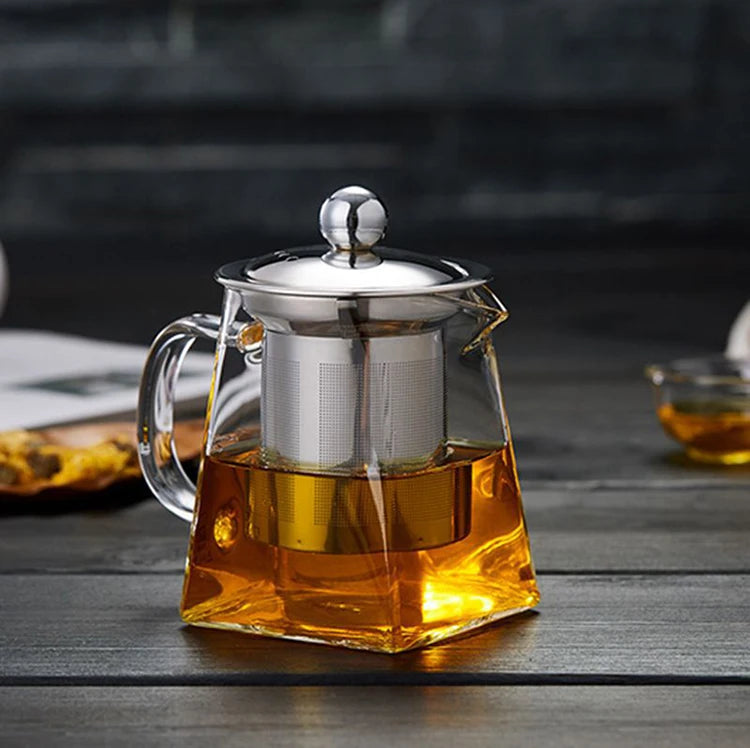 Handmade High Borosilicate square Heat Resistant Glass Teapot with Infuser