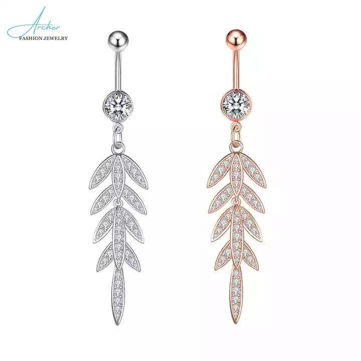 Fashion Stainless Steel Shape Pendant Belly Ring Set Zircon Inlay Navel Belly Button Piercing Body Piercing Jewelry