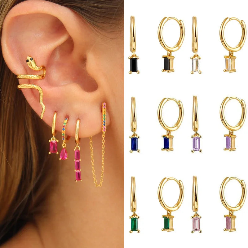 Multicolor Trendy Geometric Dangle Earrings Square Diamond Drop Earrings Minimalist Statement Jewelry Wedding Gift for Women
