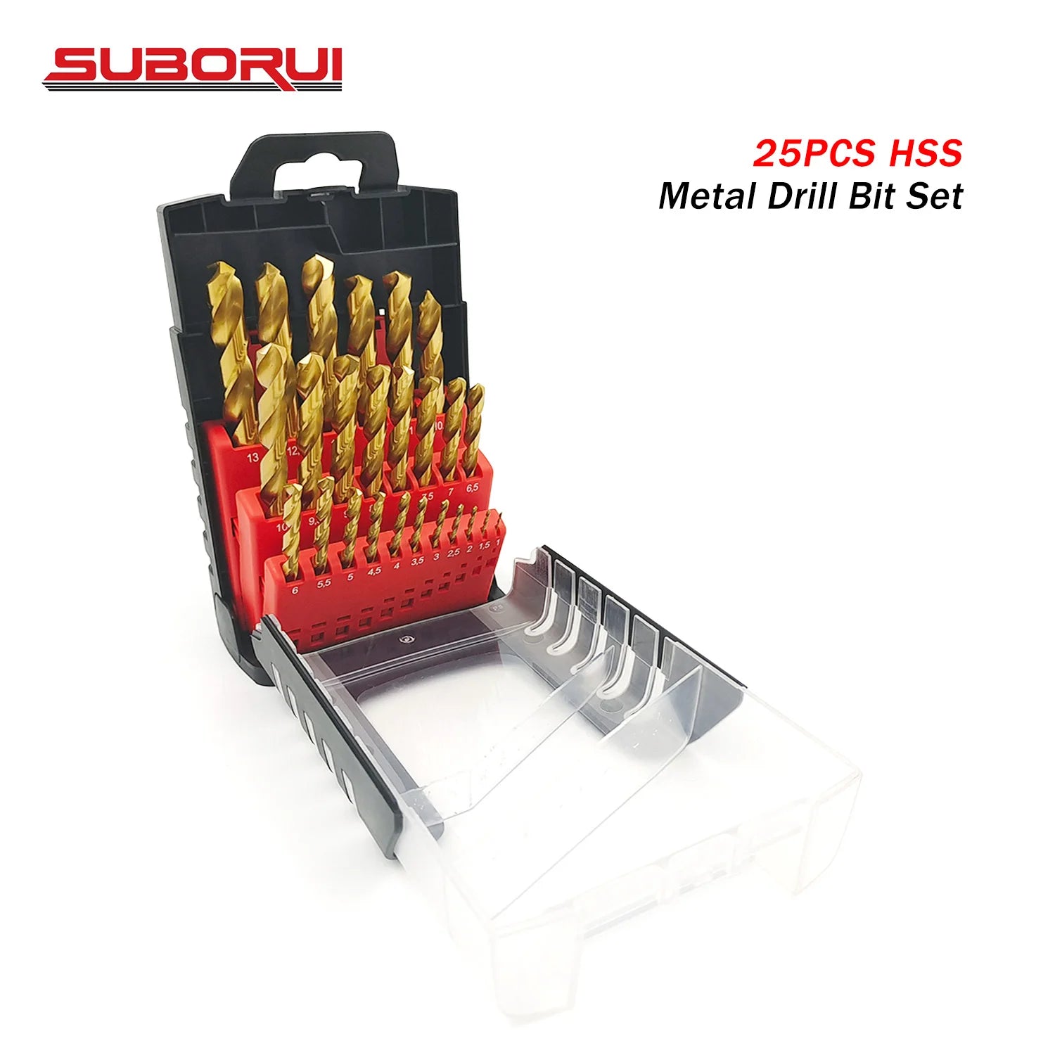 Borui 25pcs HSS  DIN338 Fully Ground  Drill Bits for Stainless Steel Metal Jobber Twist  Drill Bit Set for Metal