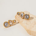 Stainless Steel Simple Waterproof Jewelry 18k Gold Plated Round Droplet Shaped Spliced Zircon Earrings Women