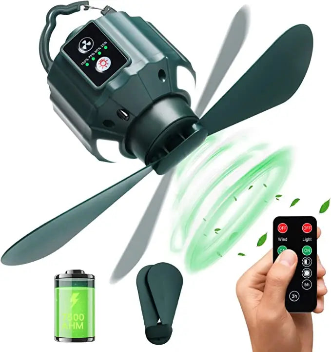 Hanging Camping Fan with LED Light Waterproof Remote Control for Outdoor Climbing Picnic & Hiking