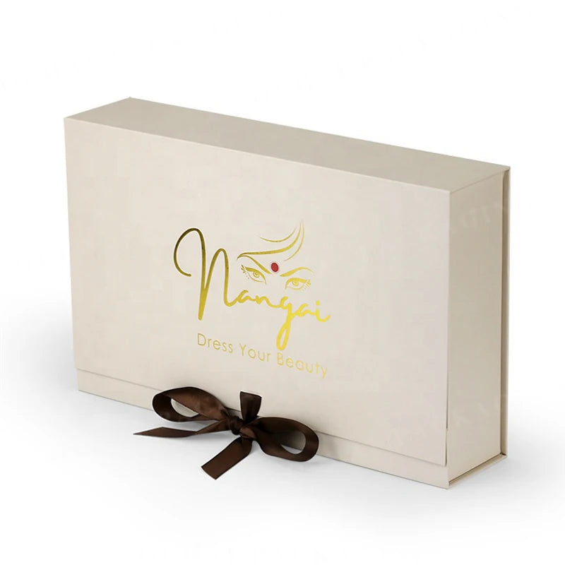 Hairpiece with Mirror Cardboard Rigid Paper Package Custom Logo Printed Packaging Double Door Gift Box with Silk Ribbon Closed