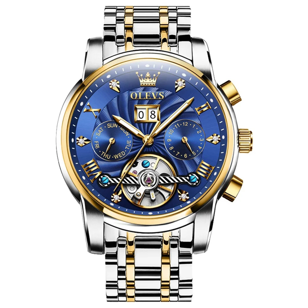 Oem Custom logo Multifunctional Calendar Hot Selling Business Waterproof Stainless Steel Automatic Mechanical Watch  for Man