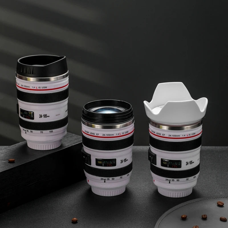 Custom Logo Camera Lens Coffee Mug Wholesale 400ml Stainless Steel Insulated Travel Cup Bulk Creative Photography Gift Factory