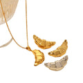 Trendy Stylish 18K Gold Plated Stainless Steel Geometric Link Pendant Necklace Big Hollow Croissant Earrings Perfect Anniversary