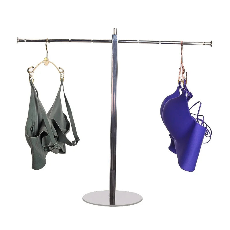Eco-Friendly Stainless Steel T-shaped Hanger Desktop Metal Display Rack Wood Shelf for Retail Eco-Friendly Display Rack