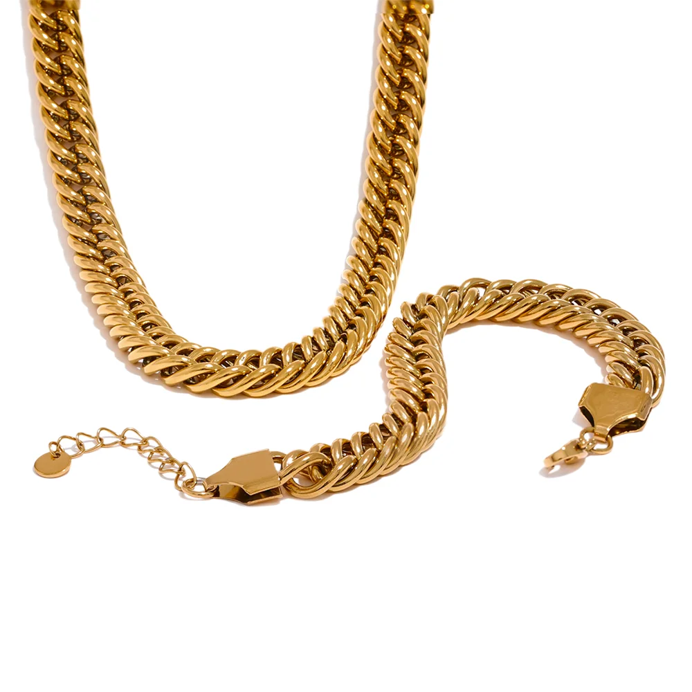 JINYOU 2439 High Quality 316L Stainless Steel Thick Heavy Metal 16K Gold Plated Waterproof Jewelry Set Chain Necklace Bracelet