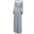 Plain Color Chiffon Ruffled Elastic Cuff Long Style Summer Office Modern Classic Abaya Women Muslim Dress