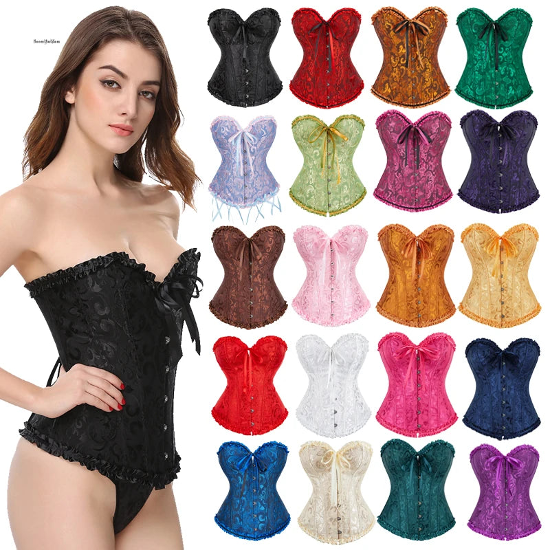 Bodysuit Thong Shaper Boned Jacquard Floral Corset Gothic Plus Size Gorset Minceur Outfit Sexy Clubwear Waist Slimmer for Women