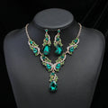 Women's Crystal Necklace Earrings Set Elegant Bridal Floral Cluster Teardrop Statement Necklace Earrings Set