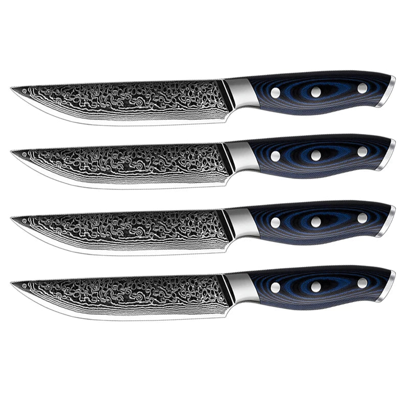 Grandsharp Professional 5" Steak Knives Japanese 67 Layers Damaascus Steel Kitchen Knife Chef Steak Knife With Blue G10 Handle