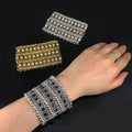 Traditional Fashion Womens 3 Layers Ballroom Rhinestone Beads Multilayer Wide Elastic Stretch Cuff Bracelet Bangles Dames