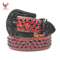 New Sparkle Western Cowboy Women Leather Diamond studded crocodile PU Red Rhinestone Red Belt Bb Simon