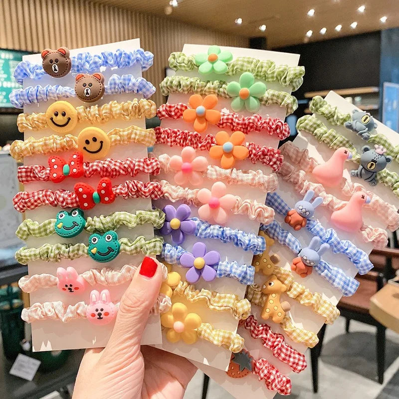 Hot Selling Korean Version of Girls' Hair Rings Cartoon Cute Animal Flowers High Elasticity Non Damage Hair Rope