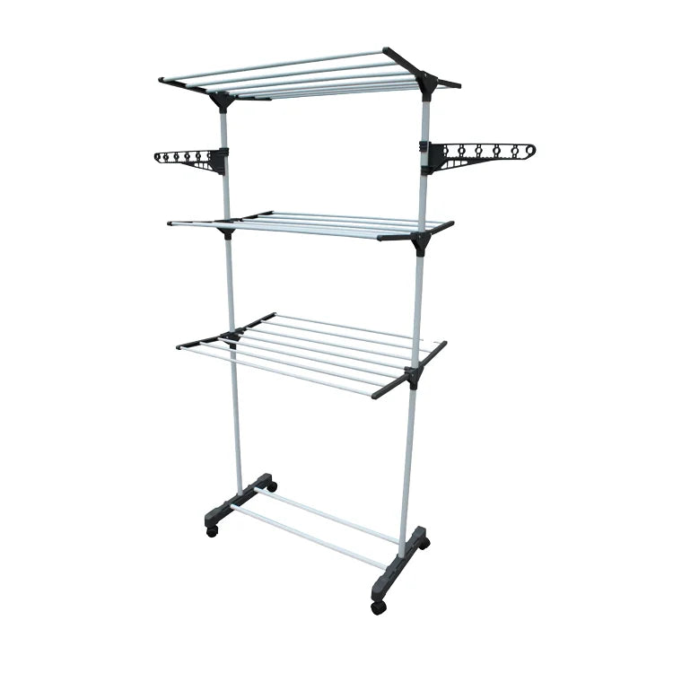 Multifunctional Three-Layer Folding Metal Floor-Standing Dryer Rack Indoor Mobile Clothes Storage Rack for Bathroom Use