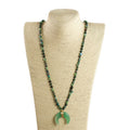 New Natural Crystal Aventurine Jade Agate Bull Horn Pendant 6mm Natural Stone Glass Knot Necklace Sweater Chain Women's Gift