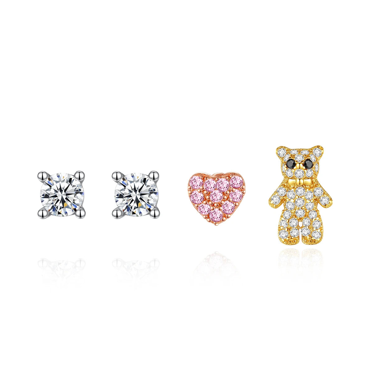 Fashion Earrings Trend 2020 Heart Bear Cubic Zirconia Earring for Girl Jewelry 925 Sterling Silver CZ Stud Earrings Set