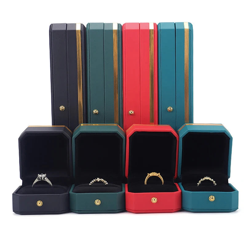 Packbloom Custom Luxury PU Leather Flocking Red Earring Bracelet Necklace Ring Jewelry Packaging Box Set with Logo
