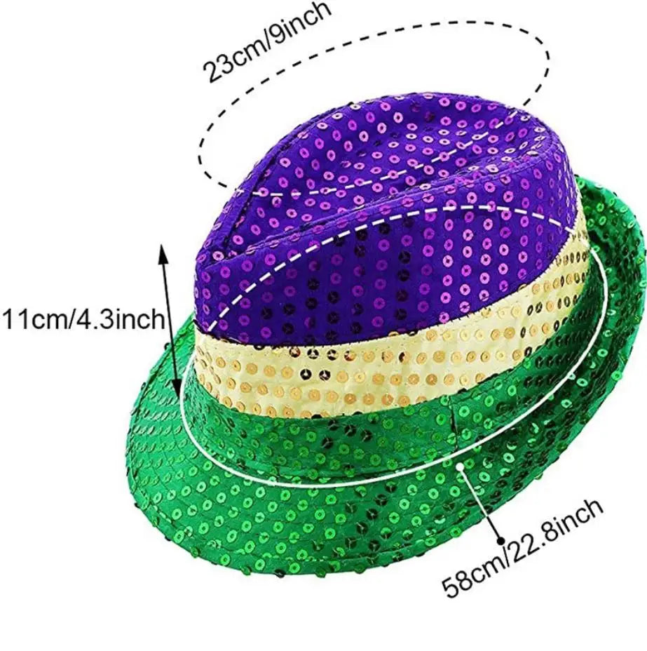 Christmas Hats Adult Mardi Gras Fedora Sequin Hat Dress-Up Costume Accessory Carnival Jazz Hats Green Gold Purple