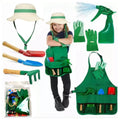 7 in 1 Planting and Sand Playing Gardener Sets Kids Gardening Tools Hat Shovel Rake Washable Apron for Sand Gardening