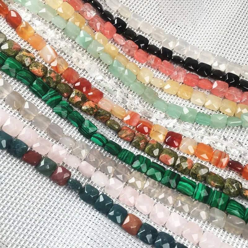 Multi Gemstone Faceted Square Shape Loose Beads Tiger Eye Turquoise Stone Beads for DIY Jewelry Making 8 10 12mm Length 20cm