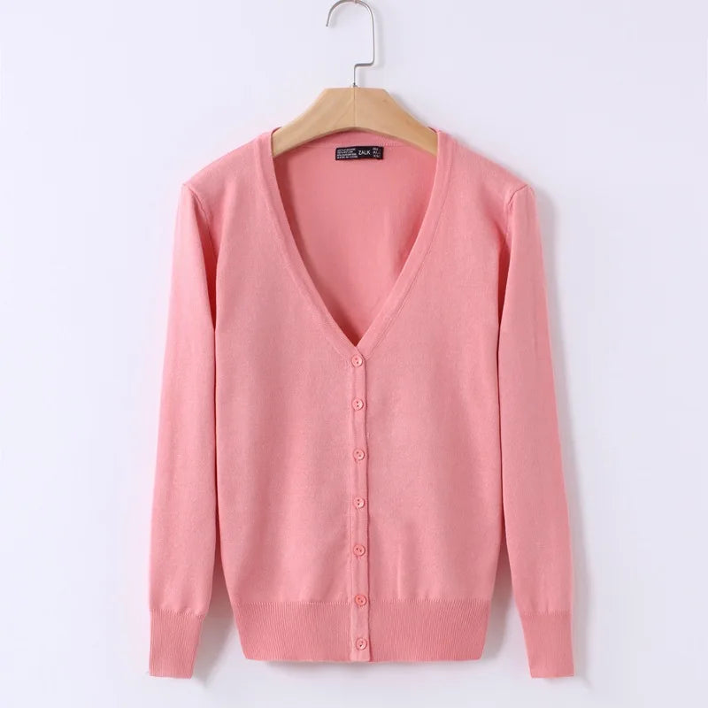 Autumn and Winter Casual Thin Women's Knitted Short Cardigan Crochet Jacket All-match Solid Color V-neck Spring and Autumn