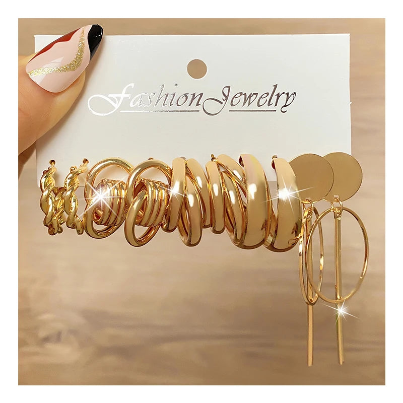 5Pcs/Set Fashion Chain C Shaped Clip Earring Set for Women Jewelry