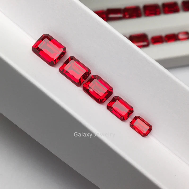 High Quality Loose Size 5*7mm~8*10mm Blood Red Ruby Stones Synthetic Gemstone Emerald Cut Lab Created Ruby Stone