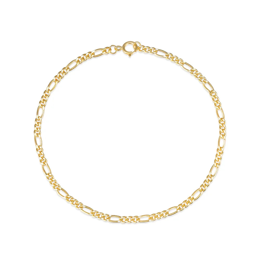 Fashion Jewelry 925 Sterling Silver Figaro Chain Minimalist Plain Figaro Gold Plated Bracelets for Women