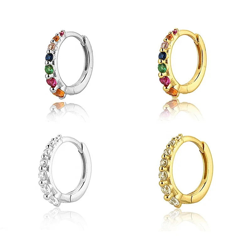 YHE0250  925 Sterling Silver Rainbow Zircon CZ Hoop Earring Piercing Ohrringe Pendiente Luxury Fashion Fine Jewelry